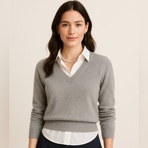 Pringle of Scotland Vintage Women’s L Gray Cashmere v-neck Pullover Knit Sweater